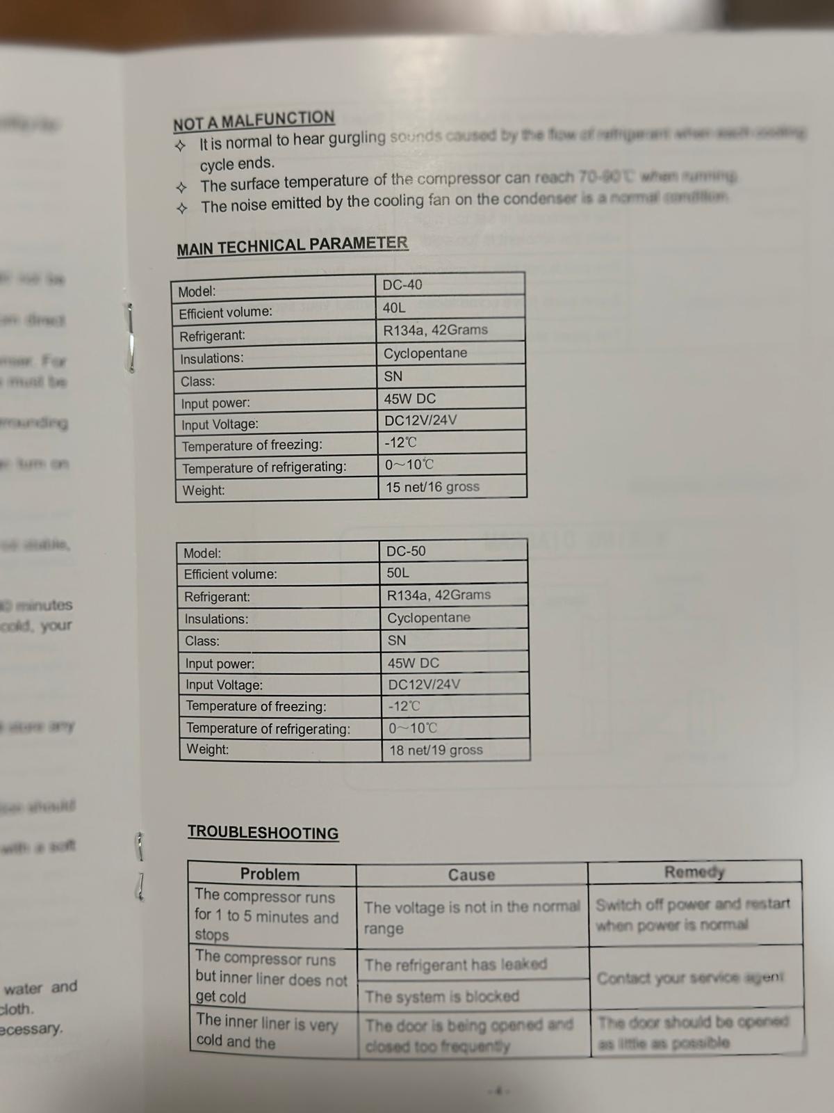RV Refrigerator DC-40 & DC-50