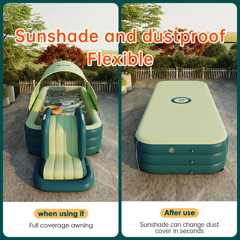 Inflatable Swimming Pool with Slide & Sun Shade
