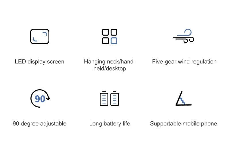 Handheld Mini Fan 1200mAh Foldable Portable Desk Outdoor Neck Hanging 5 Speed USB Rechargeable Fan Phone Stand Display Screen