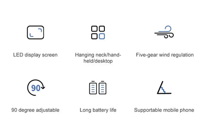 Handheld Mini Fan 1200mAh Foldable Portable Desk Outdoor Neck Hanging 5 Speed USB Rechargeable Fan Phone Stand Display Screen