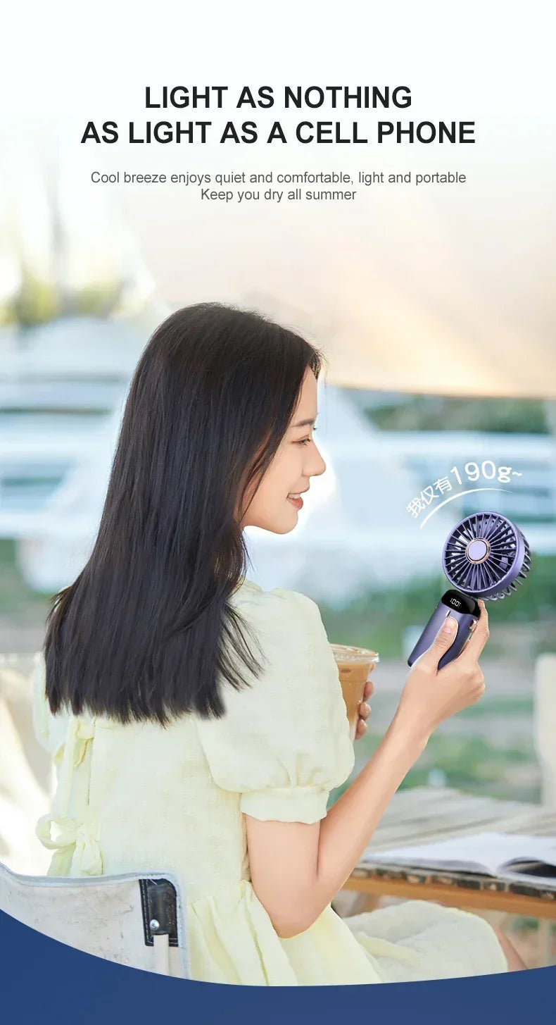 Handheld Mini Fan 1200mAh Foldable Portable Desk Outdoor Neck Hanging 5 Speed USB Rechargeable Fan Phone Stand Display Screen