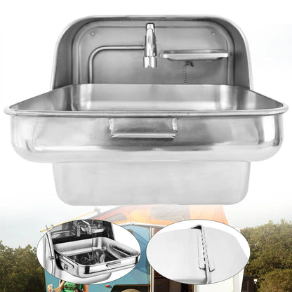 Wall-Mounted Folding RV Sink with Drainer & Cold Tap (304 Stainless Steel)