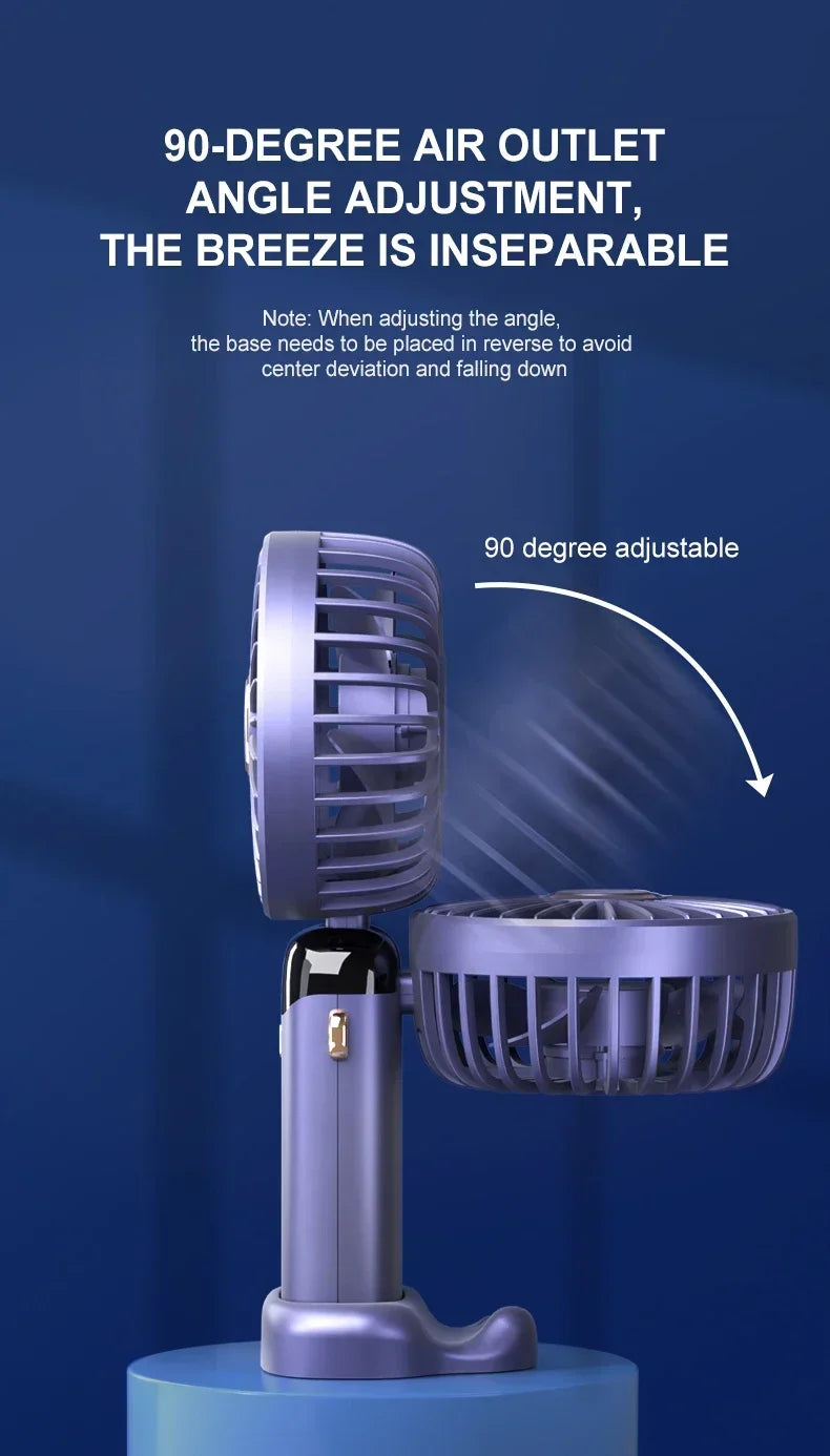 Handheld Mini Fan 1200mAh Foldable Portable Desk Outdoor Neck Hanging 5 Speed USB Rechargeable Fan Phone Stand Display Screen