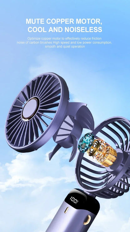 Handheld Mini Fan 1200mAh Foldable Portable Desk Outdoor Neck Hanging 5 Speed USB Rechargeable Fan Phone Stand Display Screen