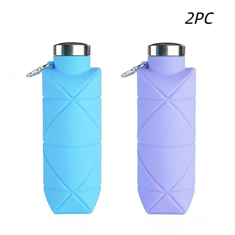 LUSQI 700ml Travel Outdoor Sports Silicone Folding Rhombus Water Bottle Portable Drop-Proof Water Cup Steel Lid Telescopic Cup
