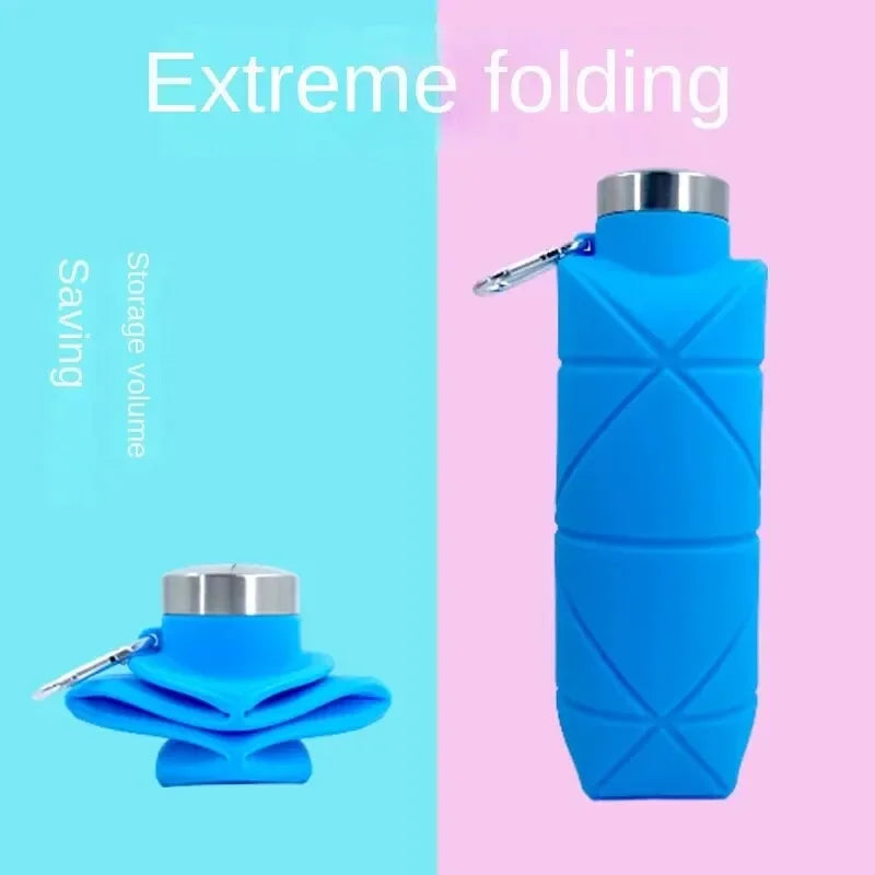 LUSQI 700ml Travel Outdoor Sports Silicone Folding Rhombus Water Bottle Portable Drop-Proof Water Cup Steel Lid Telescopic Cup