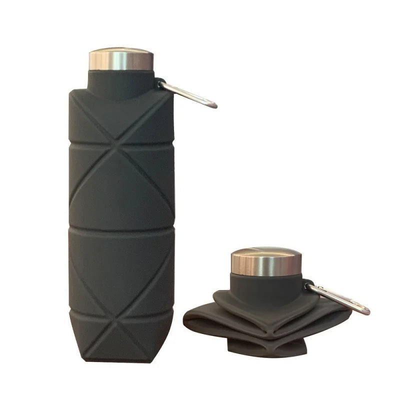 LUSQI 700ml Travel Outdoor Sports Silicone Folding Rhombus Water Bottle Portable Drop-Proof Water Cup Steel Lid Telescopic Cup