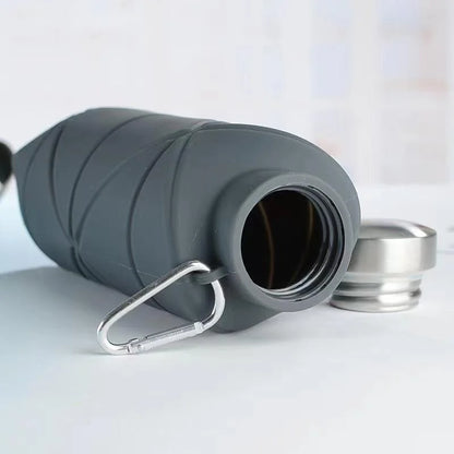 LUSQI 700ml Travel Outdoor Sports Silicone Folding Rhombus Water Bottle Portable Drop-Proof Water Cup Steel Lid Telescopic Cup