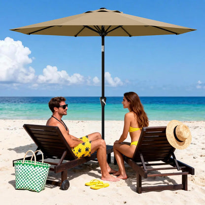9FT Patio Umbrella With Crank & Tilt, Outdoor Market Umbrella, UV Protection Waterproof For Pool Deck, 8 Ribs Iron Frame