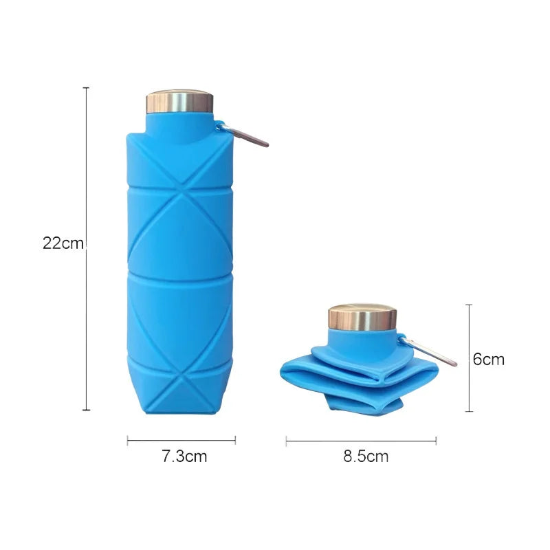 LUSQI 700ml Travel Outdoor Sports Silicone Folding Rhombus Water Bottle Portable Drop-Proof Water Cup Steel Lid Telescopic Cup
