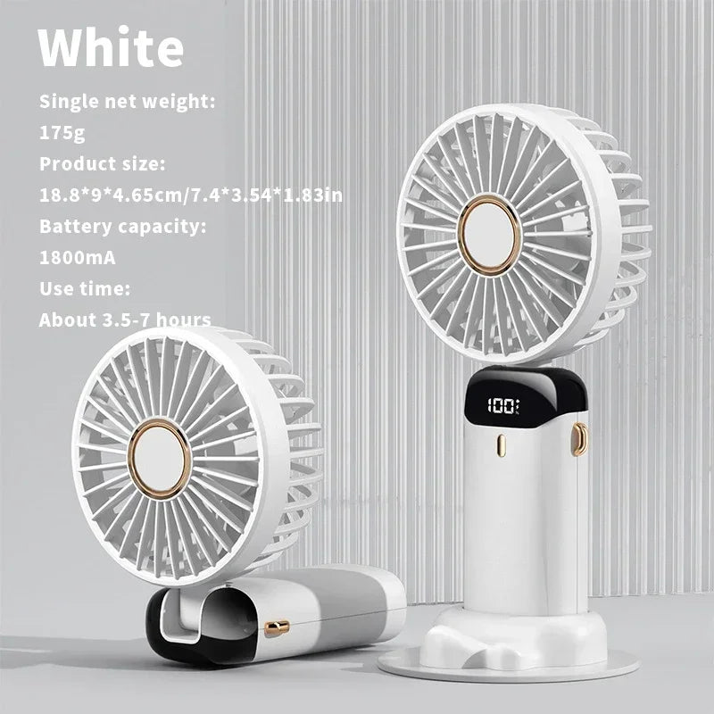 Handheld Mini Fan 1200mAh Foldable Portable Desk Outdoor Neck Hanging 5 Speed USB Rechargeable Fan Phone Stand Display Screen