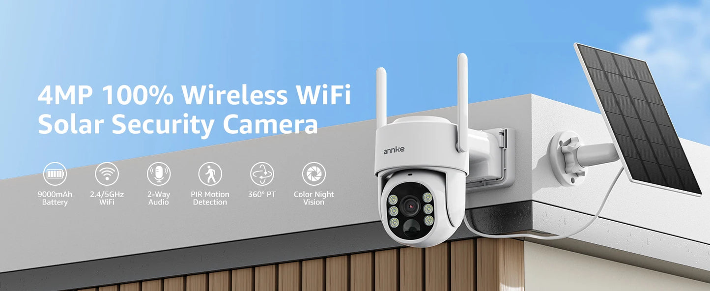 ANNKE 4MP Solar Wirelesss PT IP Camera PIR Night Vision Outdoor 4MP Dual Lens Wifi Security Camera Auto Tracking Smart Life