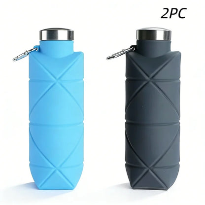LUSQI 700ml Travel Outdoor Sports Silicone Folding Rhombus Water Bottle Portable Drop-Proof Water Cup Steel Lid Telescopic Cup