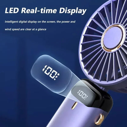 Handheld Mini Fan 1200mAh Foldable Portable Desk Outdoor Neck Hanging 5 Speed USB Rechargeable Fan Phone Stand Display Screen