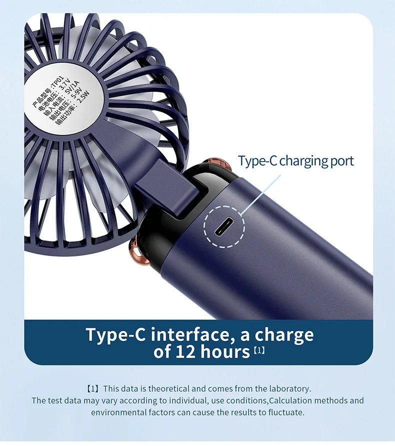 Handheld Mini Fan 1200mAh Foldable Portable Desk Outdoor Neck Hanging 5 Speed USB Rechargeable Fan Phone Stand Display Screen