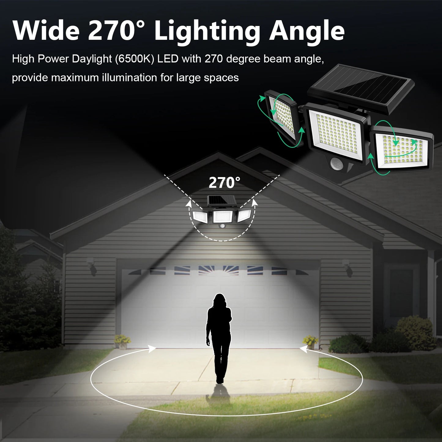 (5/4/3/2/1 pcs) 3-Head Solar Outdoor Light, Motion Sensor Security Light with Wireless Remote Control
