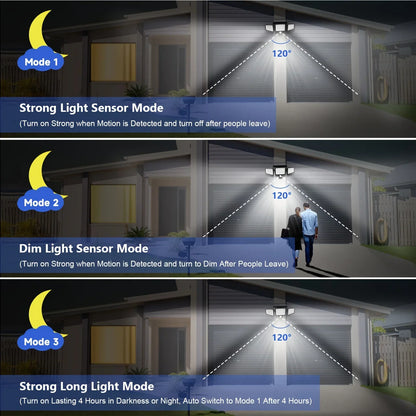 (5/4/3/2/1 pcs) 3-Head Solar Outdoor Light, Motion Sensor Security Light with Wireless Remote Control