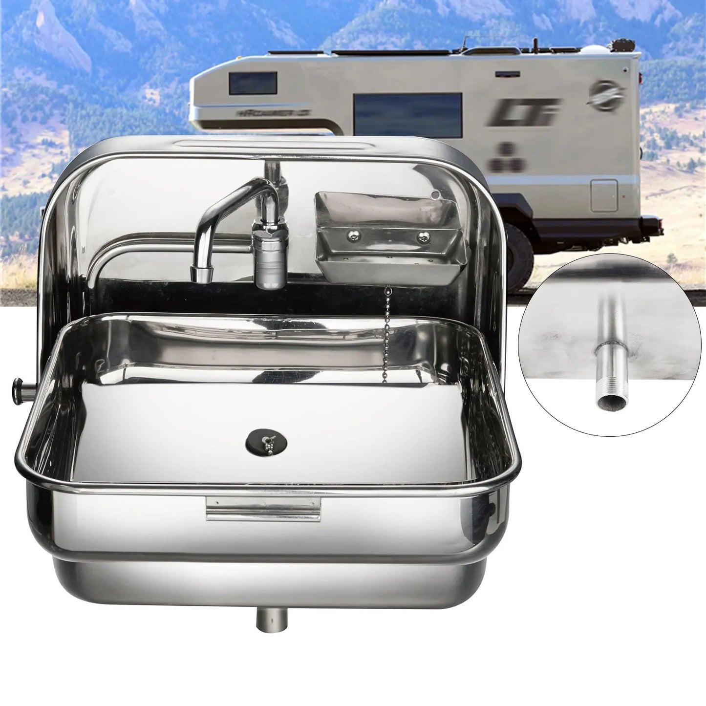 Wall-Mounted Folding RV Sink with Drainer & Cold Tap (304 Stainless Steel)