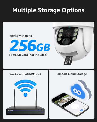 ANNKE 4MP Solar Wirelesss PT IP Camera PIR Night Vision Outdoor 4MP Dual Lens Wifi Security Camera Auto Tracking Smart Life