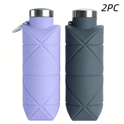 LUSQI 700ml Travel Outdoor Sports Silicone Folding Rhombus Water Bottle Portable Drop-Proof Water Cup Steel Lid Telescopic Cup