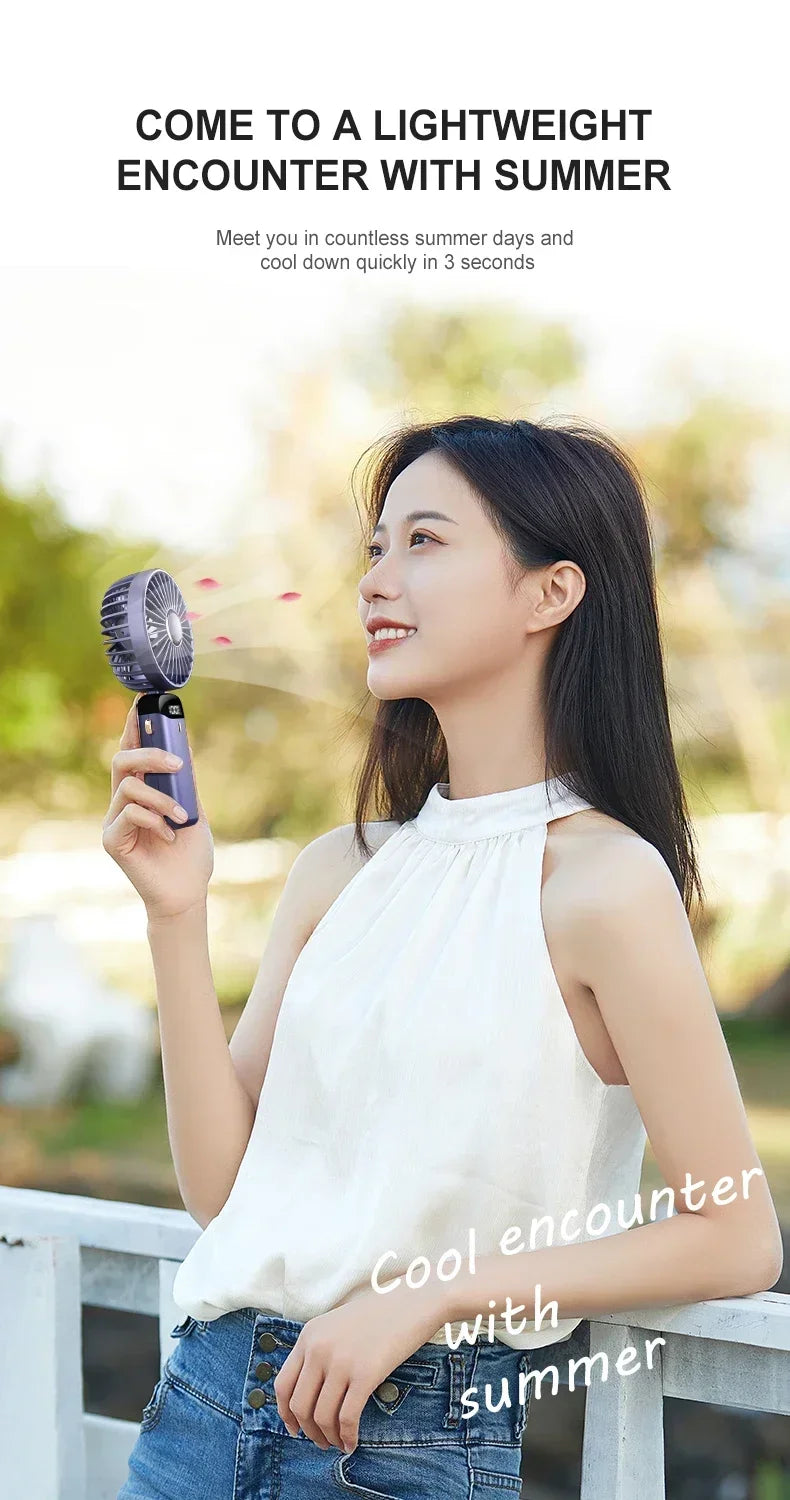 Handheld Mini Fan 1200mAh Foldable Portable Desk Outdoor Neck Hanging 5 Speed USB Rechargeable Fan Phone Stand Display Screen