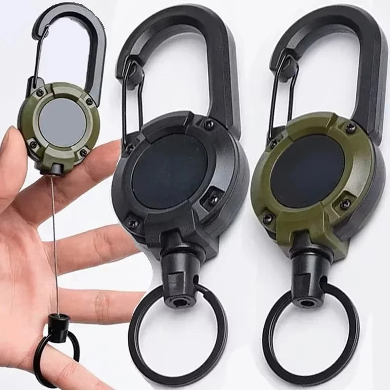 Outdoor Sporty Retractable Key Chain Tool - Heavy Duty Steel Wire Rope, Sturdy Carabiner Buckle & Spring Key Ring
