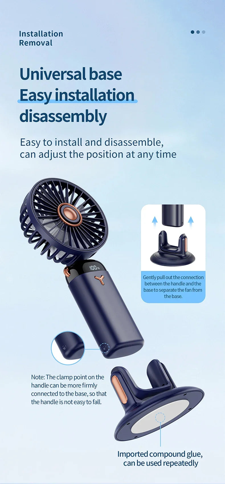 Handheld Mini Fan 1200mAh Foldable Portable Desk Outdoor Neck Hanging 5 Speed USB Rechargeable Fan Phone Stand Display Screen