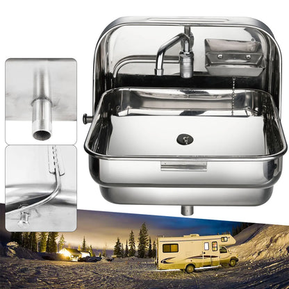 Wall-Mounted Folding RV Sink with Drainer & Cold Tap (304 Stainless Steel)