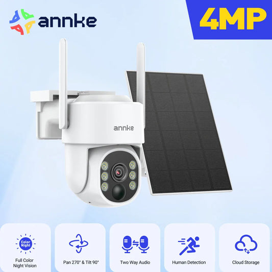 ANNKE 4MP Solar Wirelesss PT IP Camera PIR Night Vision Outdoor 4MP Dual Lens Wifi Security Camera Auto Tracking Smart Life