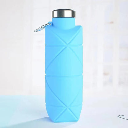 LUSQI 700ml Travel Outdoor Sports Silicone Folding Rhombus Water Bottle Portable Drop-Proof Water Cup Steel Lid Telescopic Cup