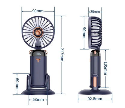 Handheld Mini Fan 1200mAh Foldable Portable Desk Outdoor Neck Hanging 5 Speed USB Rechargeable Fan Phone Stand Display Screen