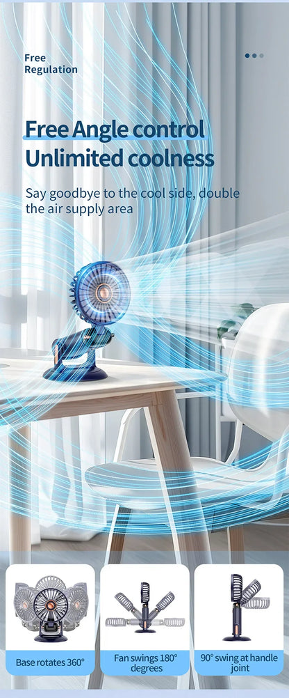 Handheld Mini Fan 1200mAh Foldable Portable Desk Outdoor Neck Hanging 5 Speed USB Rechargeable Fan Phone Stand Display Screen