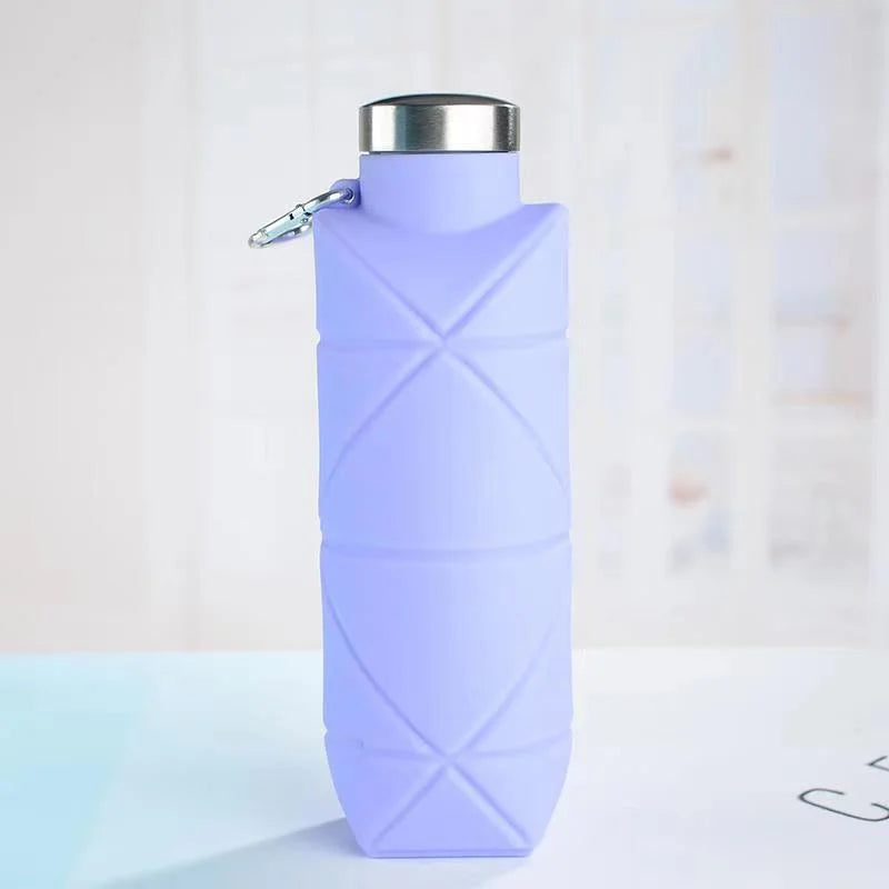 LUSQI 700ml Travel Outdoor Sports Silicone Folding Rhombus Water Bottle Portable Drop-Proof Water Cup Steel Lid Telescopic Cup
